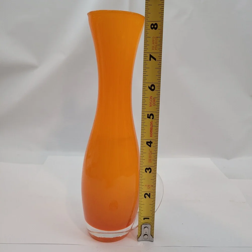 Vintage Blown Glass Pitcher Vase Orange Mid-Century Modern Cased Art Glass